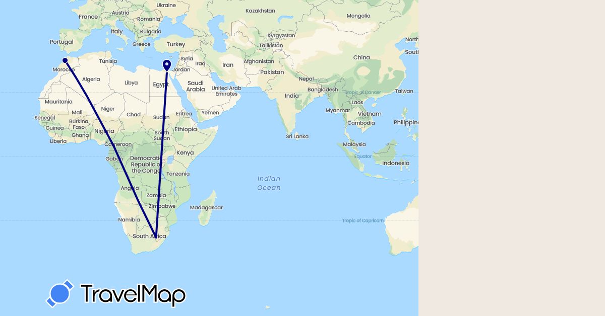 TravelMap itinerary: driving in Cameroon, Egypt, Lesotho, Morocco (Africa)